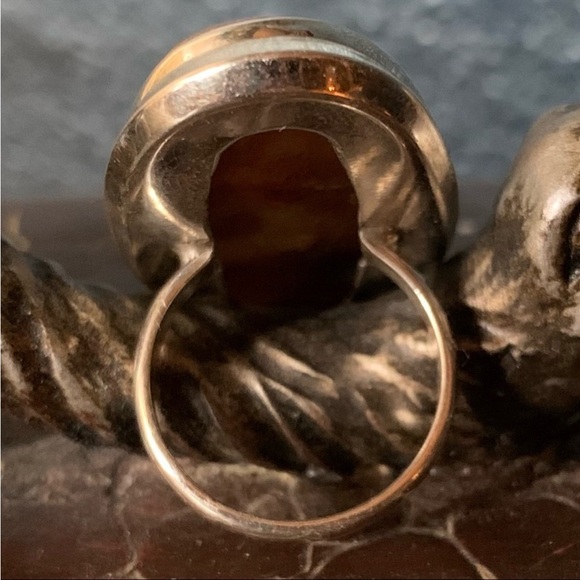 Huge Fossilized Coral Sterling Silver Ring Vintage 925 stamped Size 13.5 - Picture 4 of 10